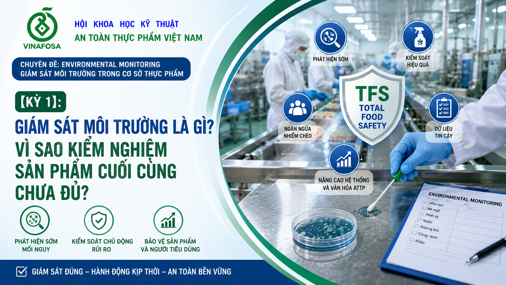 Giám sát môi trường trong cơ sở thực phẩm giúp phát hiện sớm mối nguy, kiểm soát nhiễm chéo và bổ sung cho kiểm nghiệm sản phẩm cuối cùng.